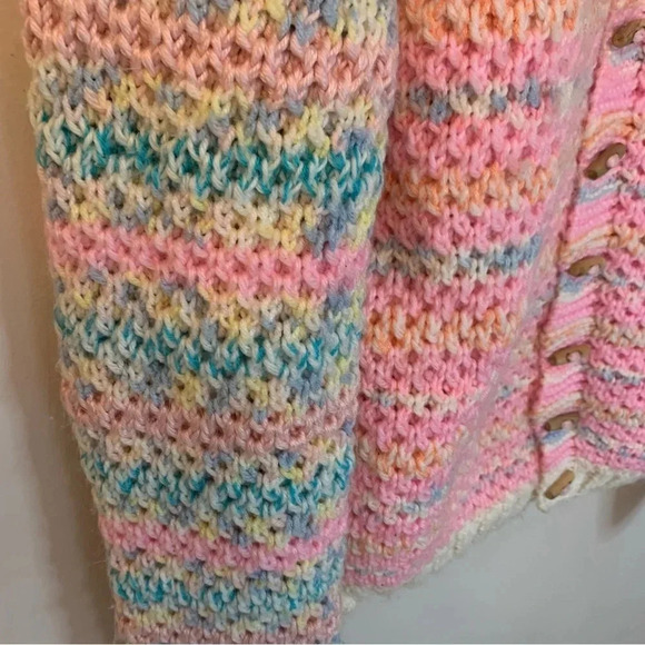 Handmade  Pink Blue Crocheted Oversized Button Front Cardigan XL - Picture 10 of 14